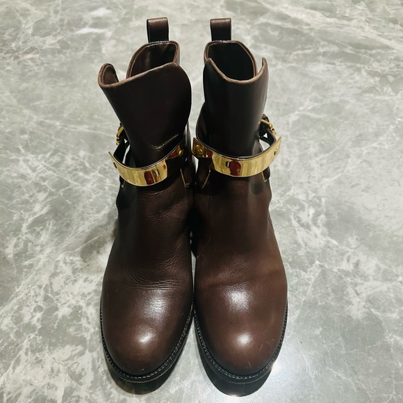 Michael Kors Rory Brown Leather Vero Cuoio Heel Ankle Booties Size 5 EU 35.5 - Picture 2 of 8